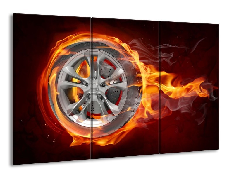 Glas schilderij Wiel | Rood, Zwart, Geel | 165x100cm 3Luik