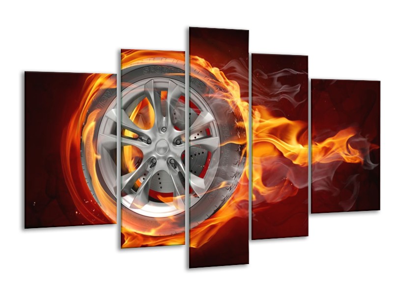 Glas schilderij Wiel | Rood, Zwart, Geel | 170x100cm 5Luik