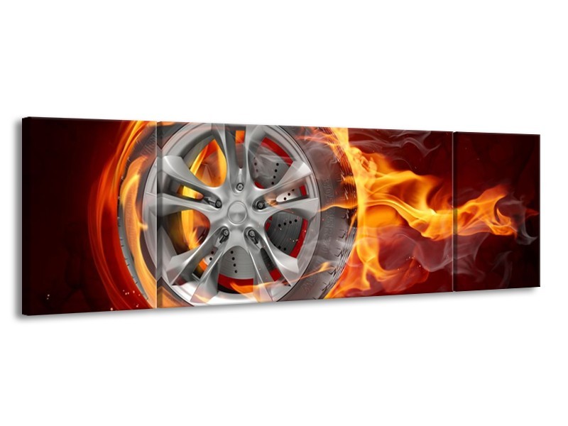 Glas schilderij Wiel | Rood, Zwart, Geel | 170x50cm 3Luik