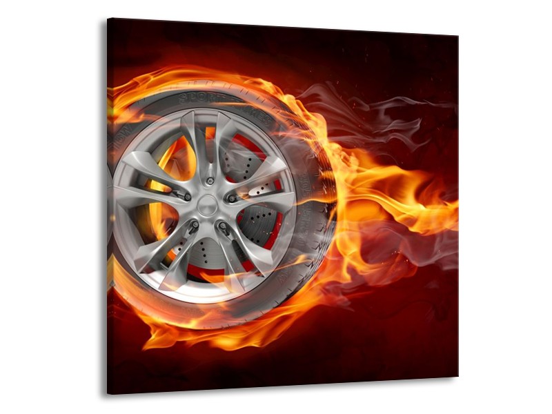 Glas schilderij Wiel | Rood, Zwart, Geel | 50x50cm 1Luik