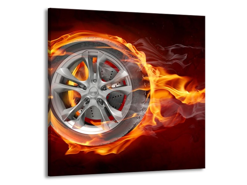 Glas schilderij Wiel | Rood, Zwart, Geel | 70x70cm 1Luik