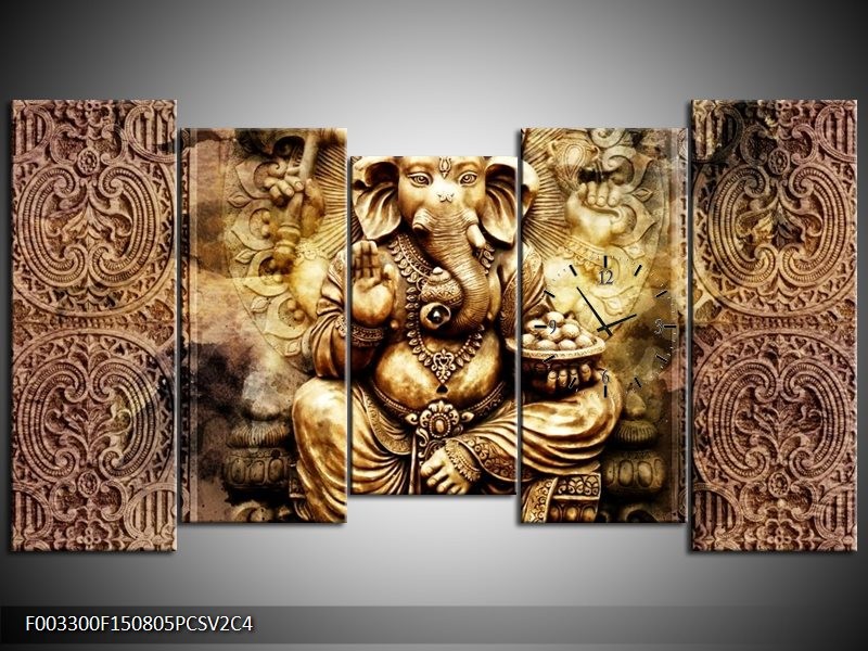 Klok schilderij Beeld | Bruin, Grijs, Crème | 150x80cm 5Luik