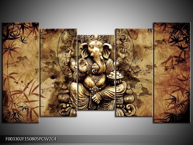 Klok schilderij Beeld | Bruin, Wit | 150x80cm 5Luik