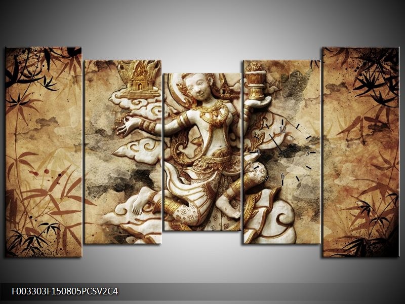 Klok schilderij Beeld | Bruin, Wit | 150x80cm 5Luik