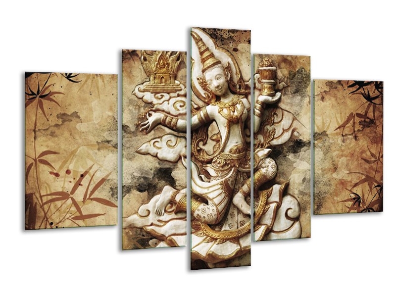 Canvas schilderij Beeld | Bruin, Wit | 170x100cm 5Luik