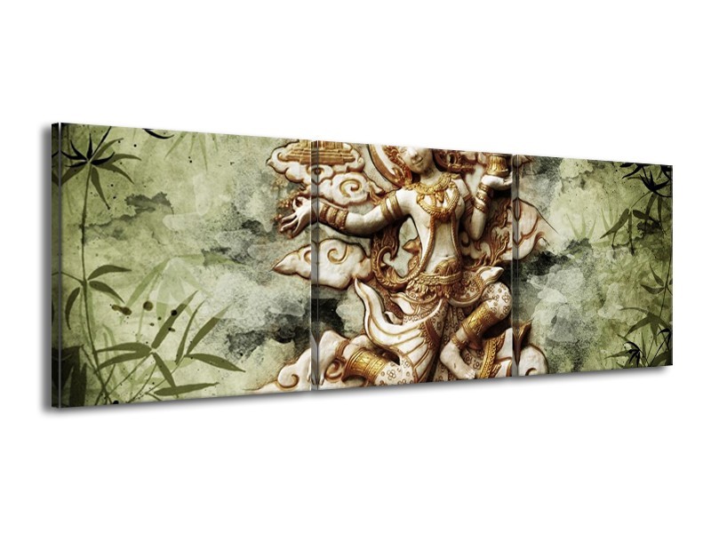 Canvas schilderij Beeld | Bruin, Wit, Groen | 150x50cm 3Luik
