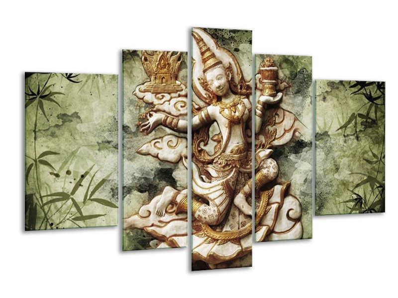 Canvas schilderij Beeld | Bruin, Wit, Groen | 170x100cm 5Luik