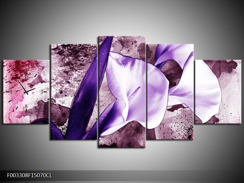 Klok schilderij Bloem | Paars, Wit, Roze | 150x70cm 5Luik