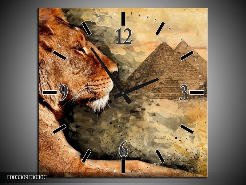 Klok schilderij Leeuw | Bruin, Grijs, Zwart | 30x30cm 1Luik