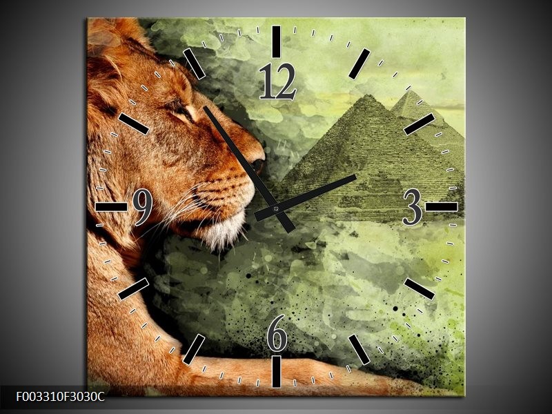 Klok schilderij Leeuw | Bruin, Grijs, Groen | 30x30cm 1Luik