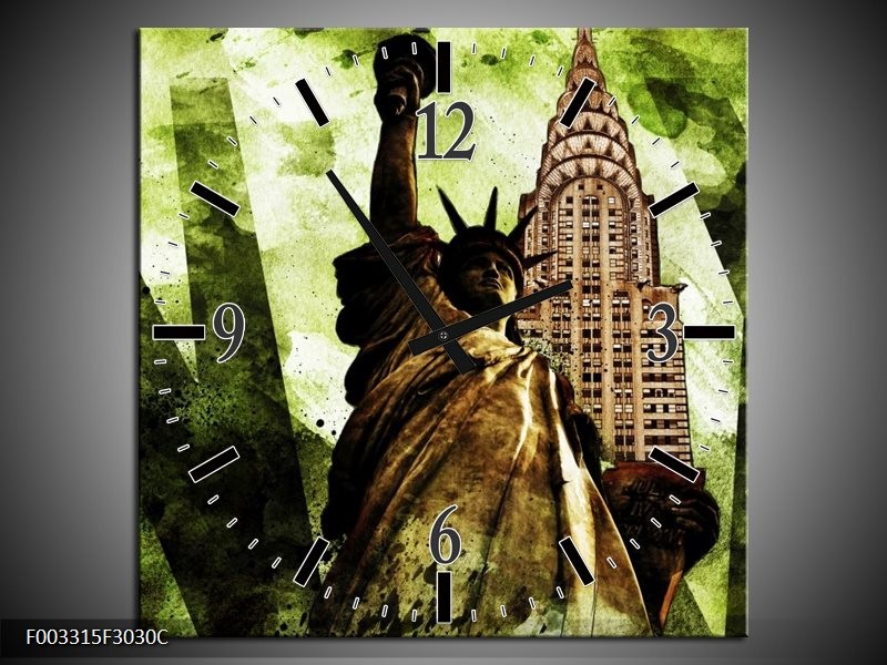 Klok schilderij New York | Groen, Zwart, Bruin | 30x30cm 1Luik
