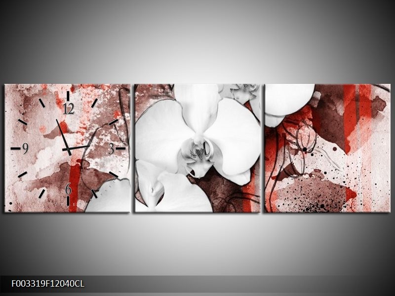 Klok schilderij Orchidee | Wit, Rood | 120x40cm 3Luik