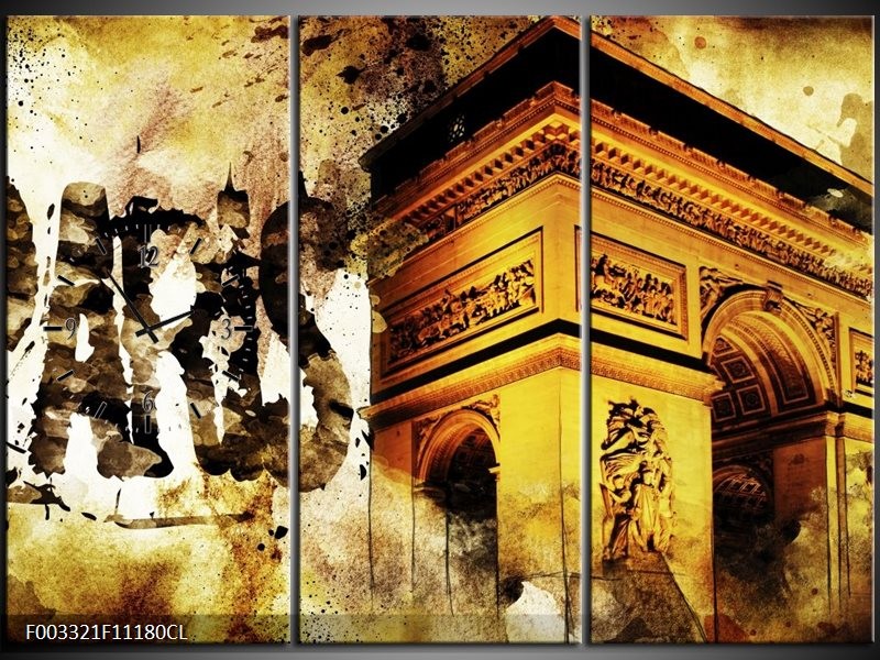 Klok schilderij Parijs | Bruin, Geel, Grijs | 111x80cm 3Luik