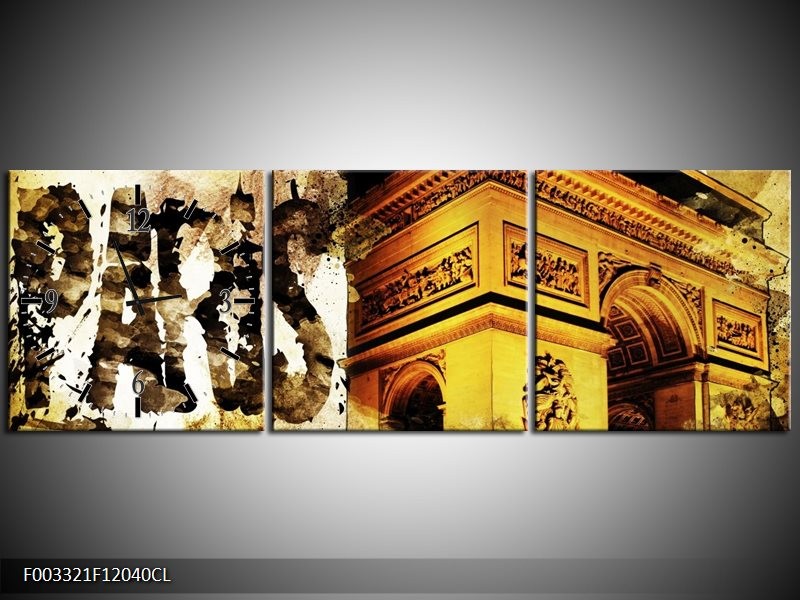 Klok schilderij Parijs | Bruin, Geel, Grijs | 120x40cm 3Luik