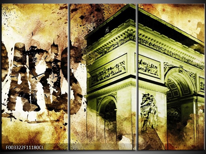 Klok schilderij Parijs | Bruin, Groen, Wit | 111x80cm 3Luik