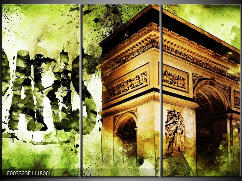 Klok schilderij Parijs | Bruin, Groen, Wit | 111x80cm 3Luik