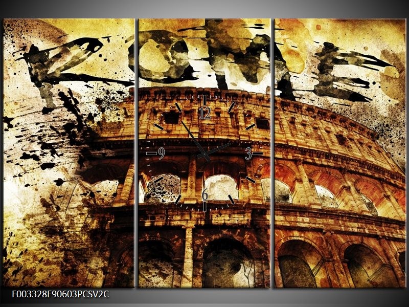 Klok schilderij Rome | Bruin, Grijs, Zwart | 90x60cm 3Luik