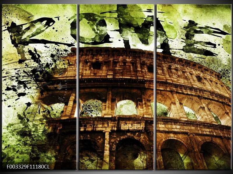 Klok schilderij Rome | Groen, Bruin, Zwart | 111x80cm 3Luik