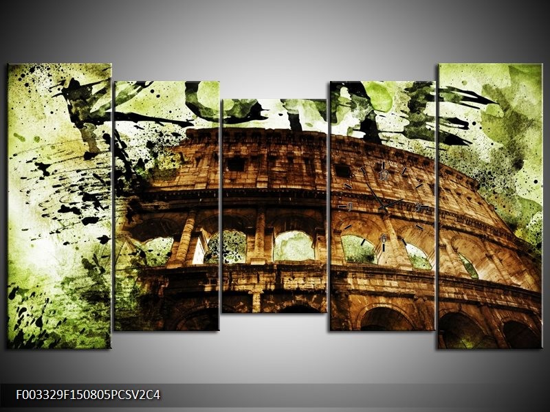 Klok schilderij Rome | Groen, Bruin, Zwart | 150x80cm 5Luik