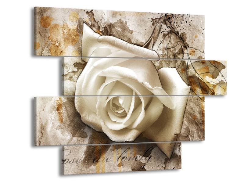 Canvas schilderij Roos | Wit, Bruin | 115x85cm 4Luik