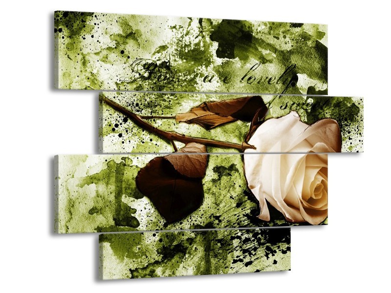 Glas schilderij Roos | Groen, Bruin, Wit | 115x85cm 4Luik