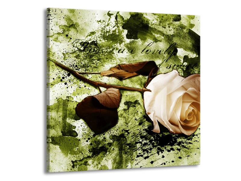 Canvas schilderij Roos | Groen, Bruin, Wit | 70x70cm 1Luik
