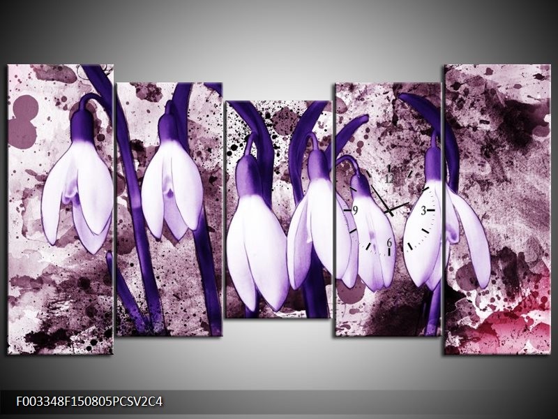 Klok schilderij Bloem | Paars, Wit | 150x80cm 5Luik