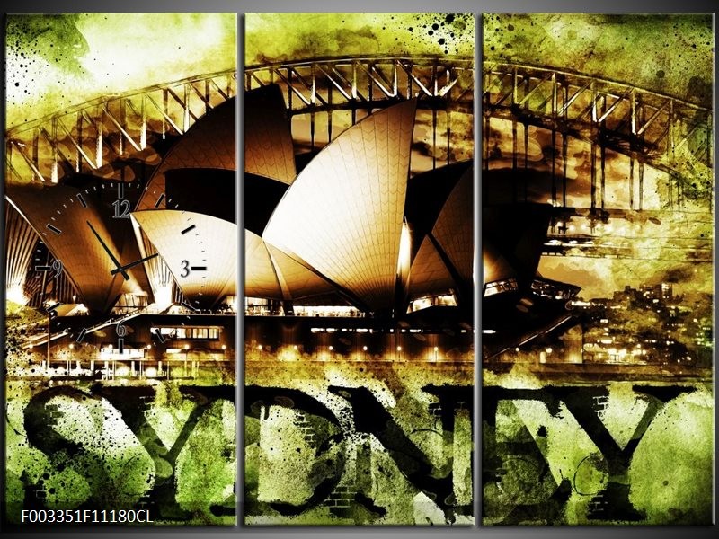 Klok schilderij Sydney | Groen, Bruin, Zwart | 111x80cm 3Luik
