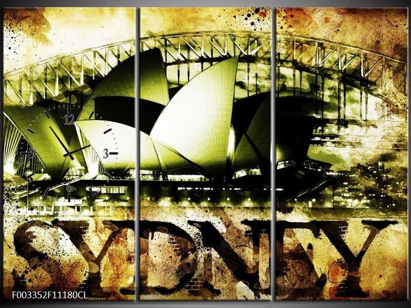 Klok schilderij Sydney | Groen, Bruin, Zwart | 111x80cm 3Luik