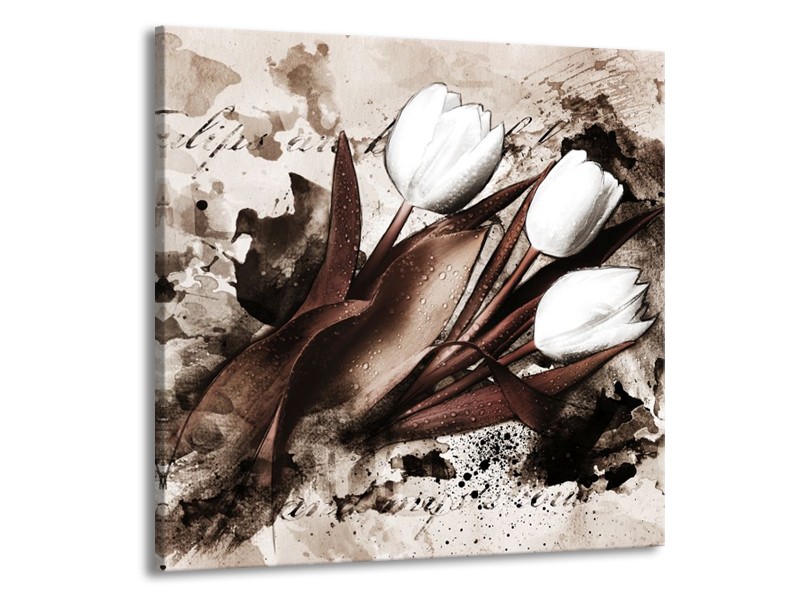 Canvas schilderij Tulpen | Bruin, Zwart, Wit | 50x50cm 1Luik
