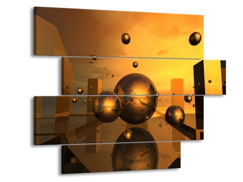 Canvas schilderij Abstract | Goud, Geel, Bruin | 115x85cm 4Luik