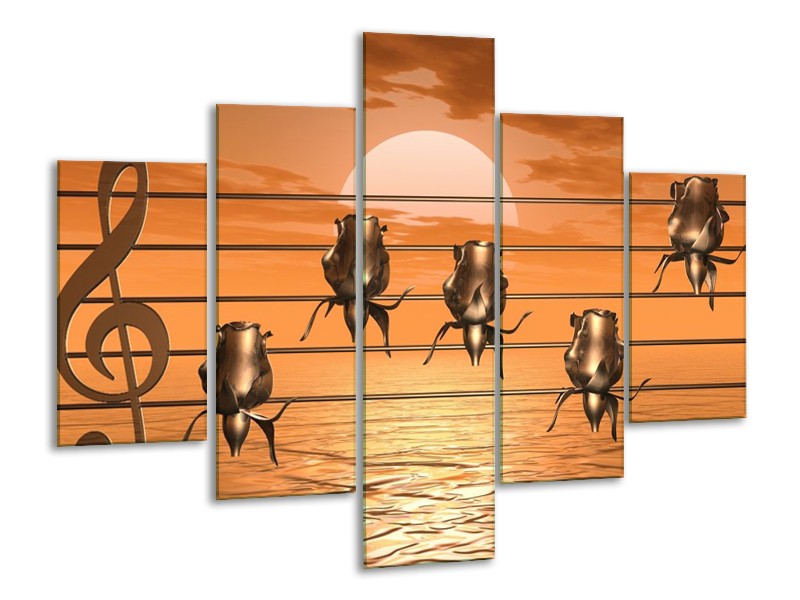 Glas schilderij Muziek | Goud, Geel, Bruin | 100x70cm 5Luik