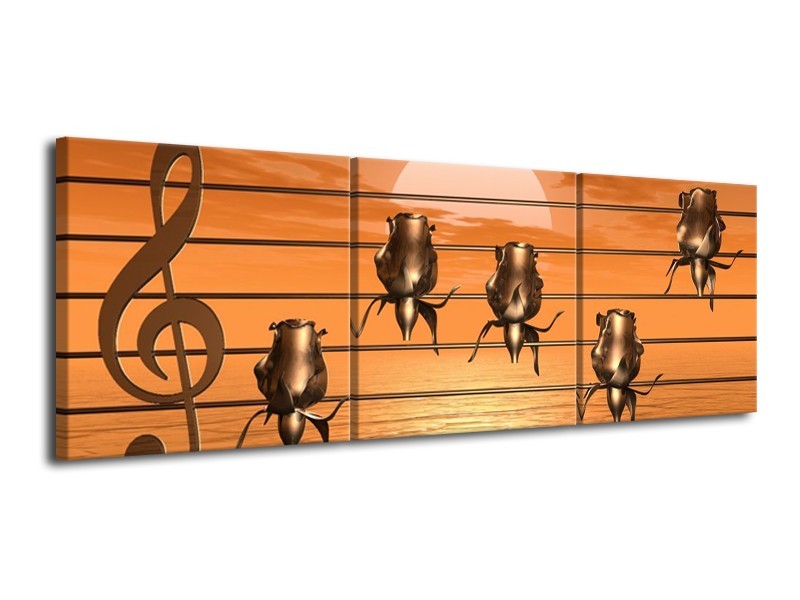 Glas schilderij Muziek | Goud, Geel, Bruin | 120x40cm 3Luik