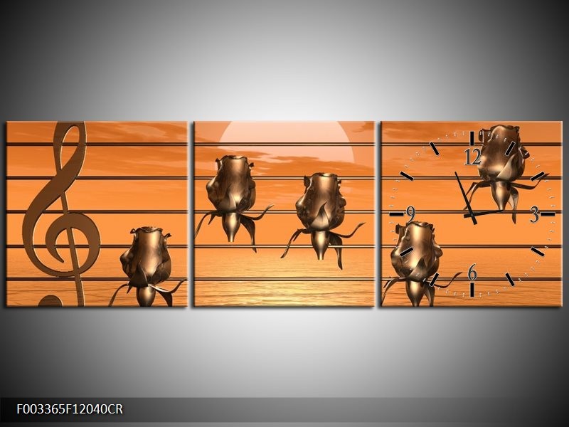 Klok schilderij Muziek | Goud, Geel, Bruin | 120x40cm 3Luik