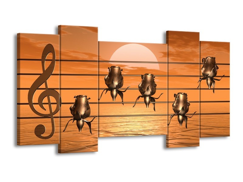 Glas schilderij Muziek | Goud, Geel, Bruin | 120x65cm 5Luik