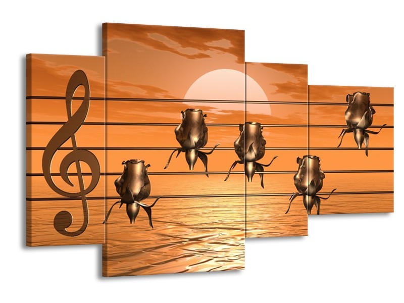 Glas schilderij Muziek | Goud, Geel, Bruin | 120x75cm 4Luik