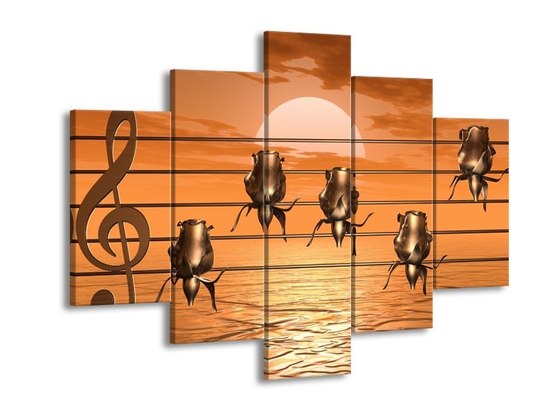 Glas schilderij Muziek | Goud, Geel, Bruin | 150x105cm 5Luik