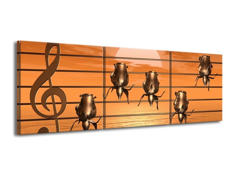 Glas schilderij Muziek | Goud, Geel, Bruin | 150x50cm 3Luik
