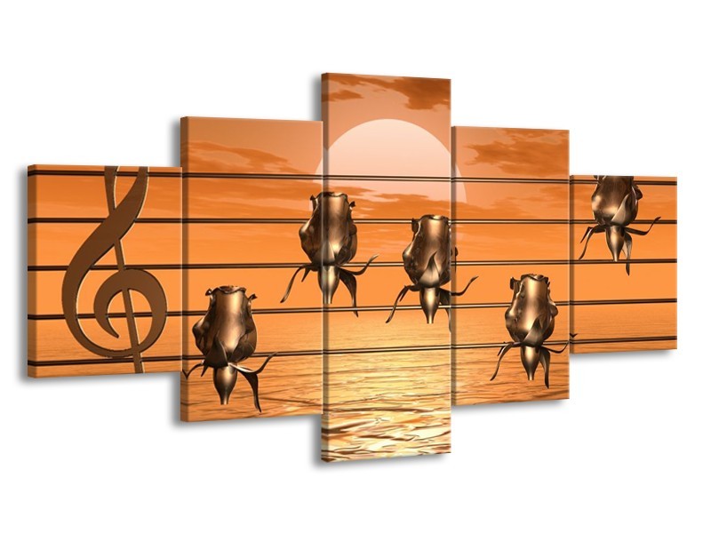 Glas schilderij Muziek | Goud, Geel, Bruin | 150x80cm 5Luik