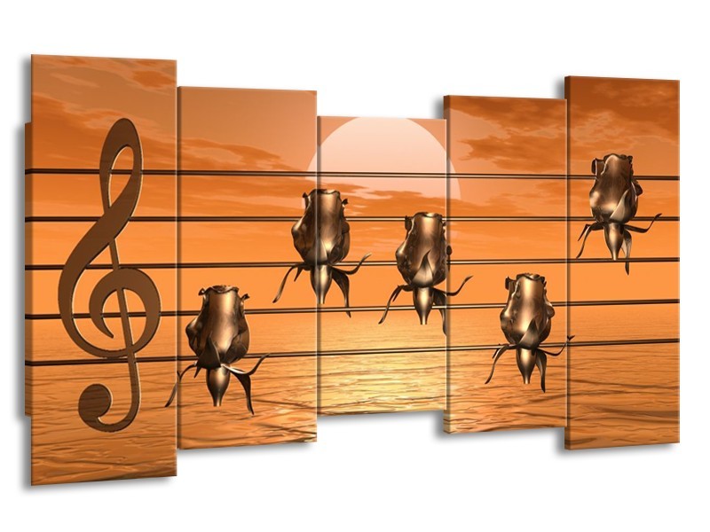 Glas schilderij Muziek | Goud, Geel, Bruin | 150x80cm 5Luik