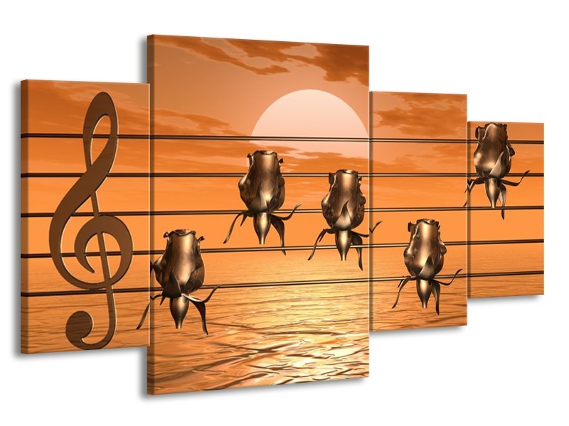 Glas schilderij Muziek | Goud, Geel, Bruin | 160x90cm 4Luik