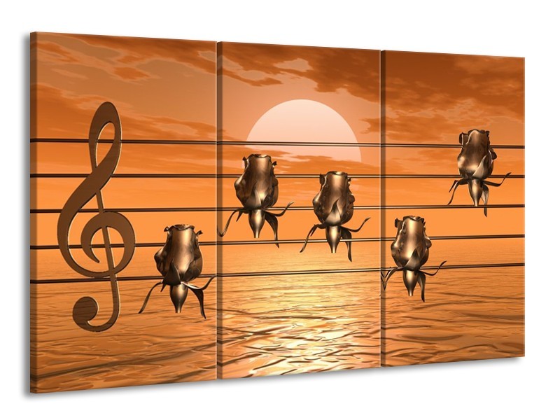 Glas schilderij Muziek | Goud, Geel, Bruin | 165x100cm 3Luik