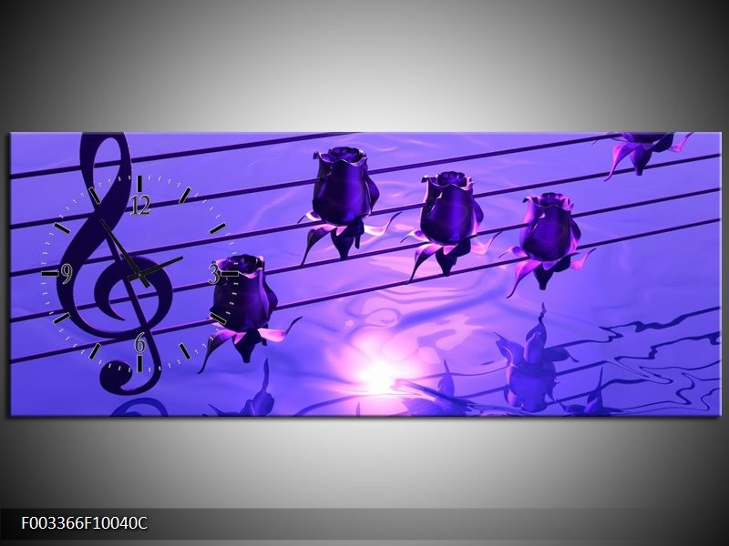 Klok schilderij Muziek | Paars, Wit | 100x40cm 1Luik