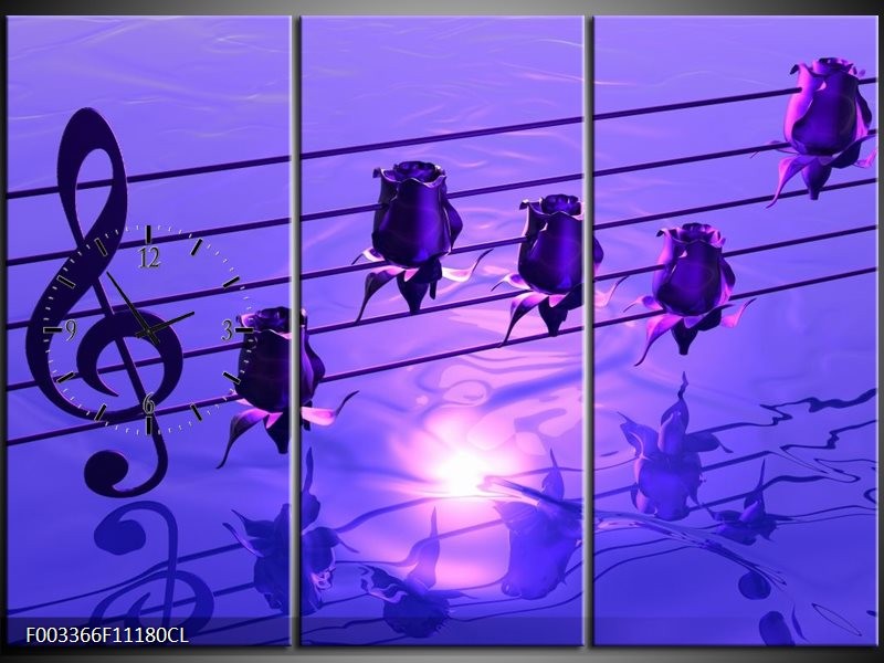 Klok schilderij Muziek | Paars, Wit | 111x80cm 3Luik