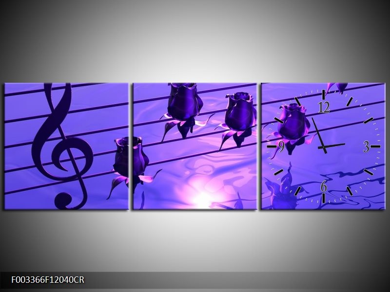 Klok schilderij Muziek | Paars, Wit | 120x40cm 3Luik