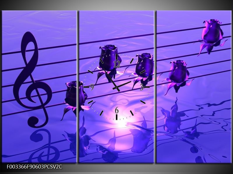 Klok schilderij Muziek | Paars, Wit | 90x60cm 3Luik