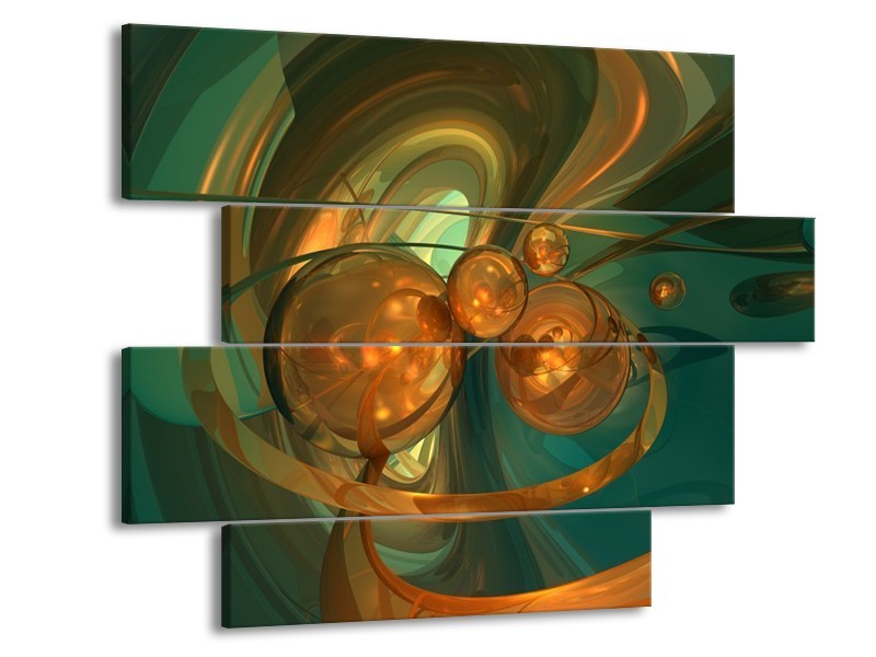 Glas schilderij Abstract | Blauw, Goud, Bruin | 115x85cm 4Luik