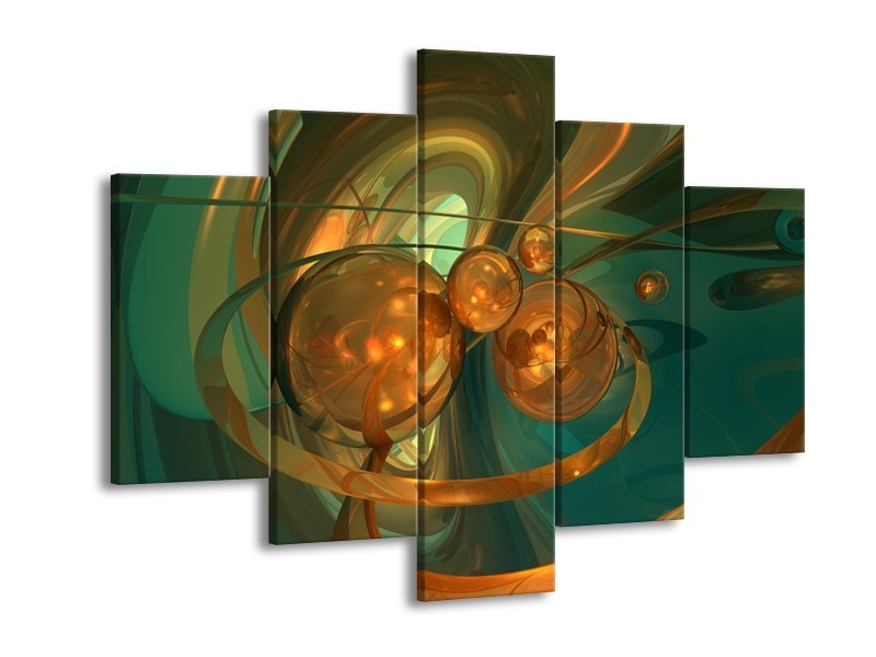 Canvas schilderij Abstract | Blauw, Goud, Bruin | 150x105cm 5Luik