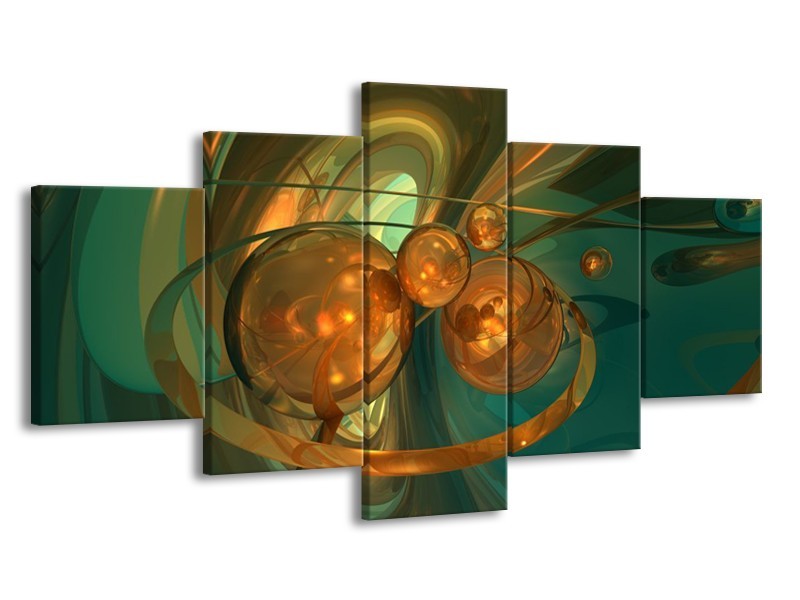 Glas schilderij Abstract | Blauw, Goud, Bruin | 150x80cm 5Luik