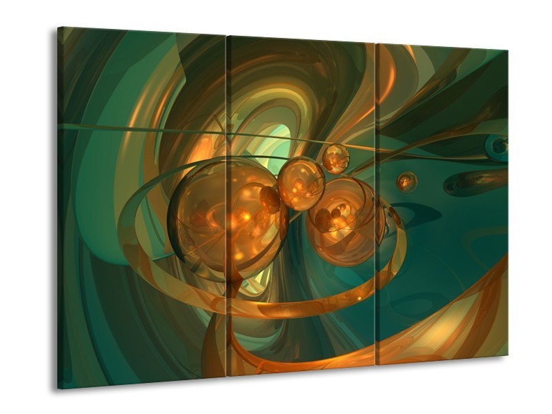 Canvas schilderij Abstract | Blauw, Goud, Bruin | 90x60cm 3Luik